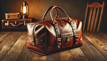 Luxury leather duffle bag packed for a weekend getaway