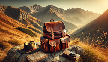 Brown leather backpack with multiple compartments, perfect for work or travel.