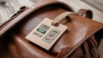 Certification tags on Leather Bag