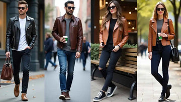 multiple styles of Leather jackets worn by multiple people