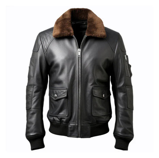 Men's Black B3 Pilot Faux Shearling Bomber Lapel Leather Jacket-Men Shearling Jacket-Premium Leather Store