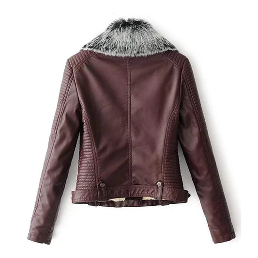 Women's Faux Fur Quilted Faux Shearling Moto Leather Jacket-Women Shearling Jacket-Premium Leather Store