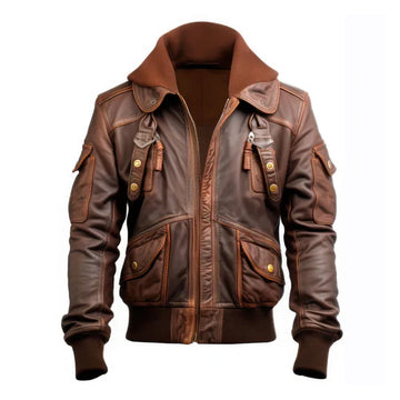 Men's Brown Flight Faux Shearling Lapel Hooded Leather Jacket-Men Shearling Jacket-Premium Leather Store