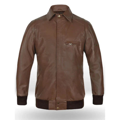 Men's Brown Vortex Bomber Leather Jacket-Men's Bomber Jacket-Premium Leather Store
