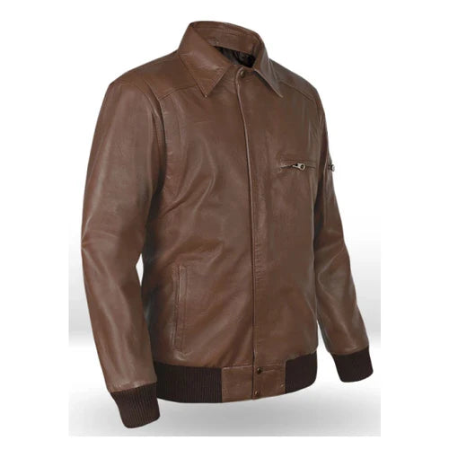 Men's Brown Vortex Bomber Leather Jacket-Men's Bomber Jacket-Premium Leather Store