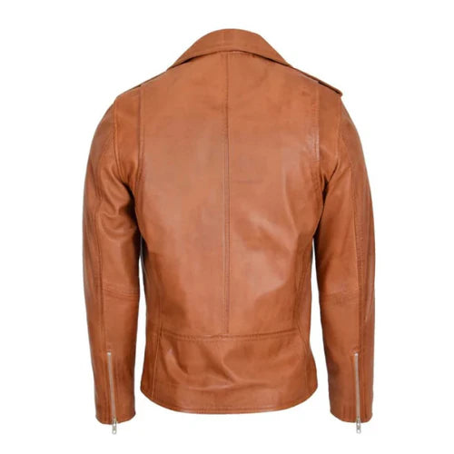 Men's Tan Brando Biker Leather Jacket