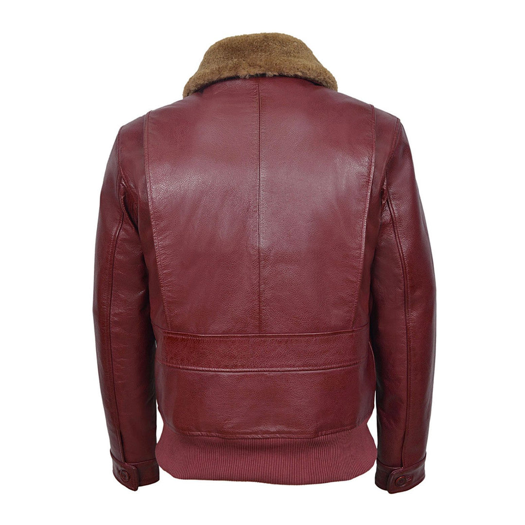 Men's Maroon Aviator Jet Fighter Faux Shearling Bomber Leather Jacket-Men Shearling Jacket-Premium Leather Store