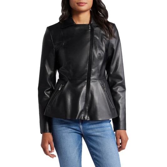 Women's Peplum Moto Leather Jacket-Women Leather Jacket-Premium Leather Store