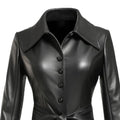 Women's Black Nexa Long Classic Leather Coat-Women Leather Coat-Premium Leather Store