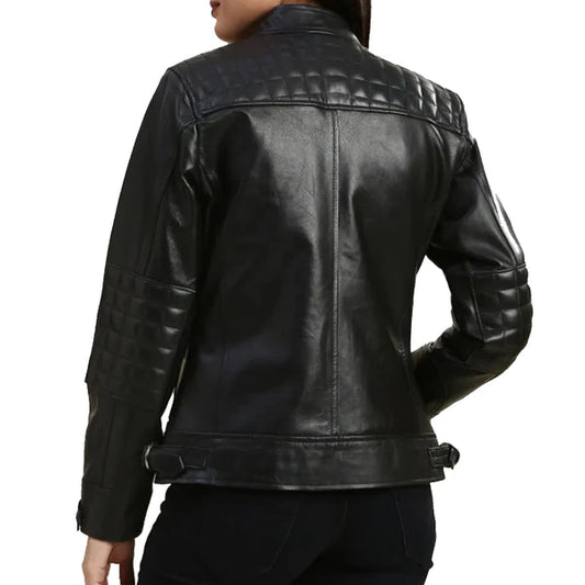 Women's Black Faux Biker Leather Jacket-Women Biker Jacket-Premium Leather Store