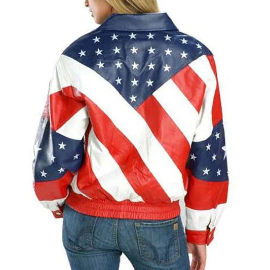 Women's American Flag Leather Jacket-Women Leather Jacket-Premium Leather Store