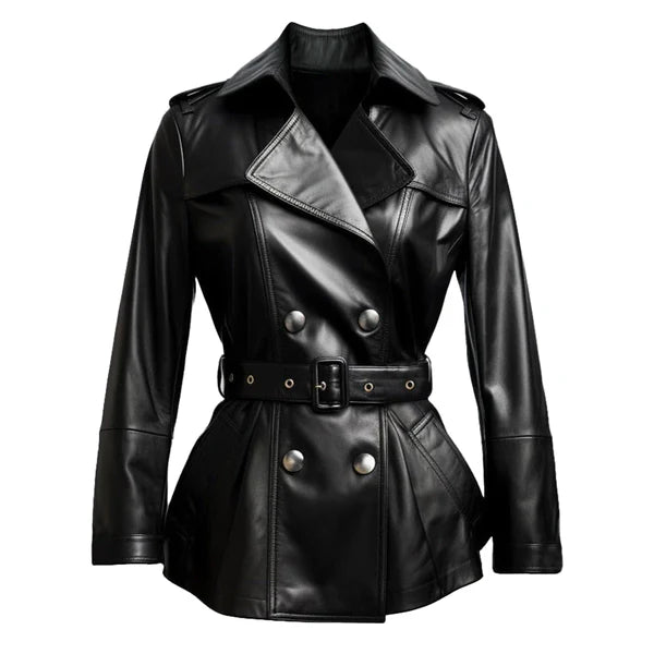 Women's Black Draken Long Genuine Leather Coat