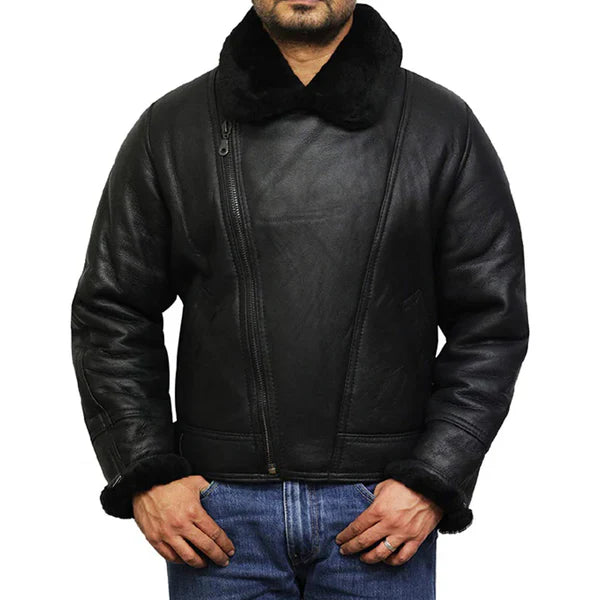 Men's Aviator Pilot B3 Faux Shearling Bomber Leather Jacket-Men Shearling Jacket-Premium Leather Store