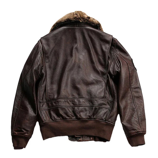 Men's Vintage Aviator Faux Shearling Collar Leather Jacket-Men Shearling Jacket-Premium Leather Store