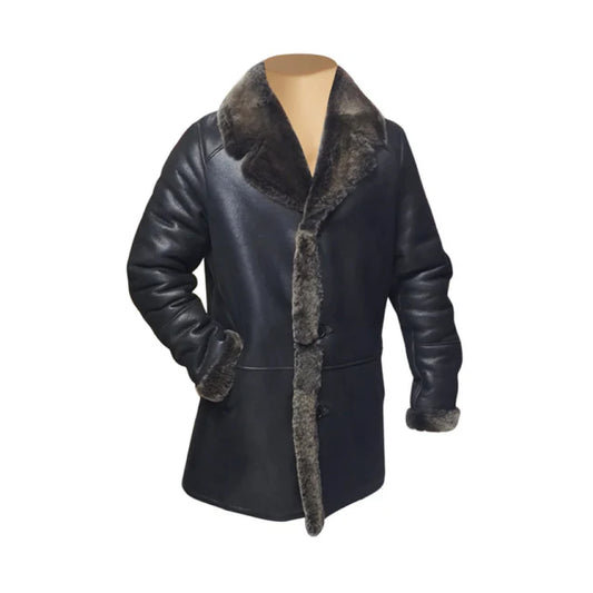 Black Hal Park's Traditional Shearling Leather Coat-Men Leather Coat-Premium Leather Store