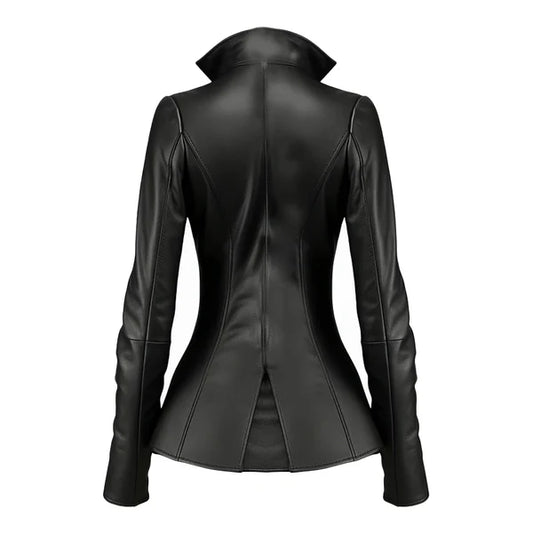 Women's Black Falk Long Genuine Leather Trench Coat-Women Leather Coat-Premium Leather Store