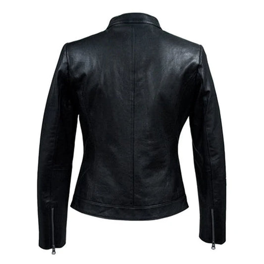 Women's Black Prison Moto Leather Jacket-Women Bomber Jacket-Premium Leather Store