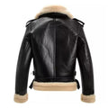 Men's Black Faux Shearling Aviator Bomber Leather Jacket-Men Shearling Jacket-Premium Leather Store