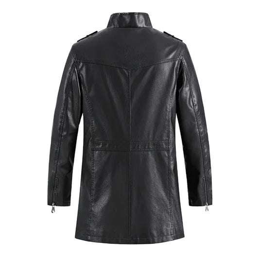 Black Stand Collar Vintage Casual Biker Leather Coat-Men Leather Coat-Premium Leather Store