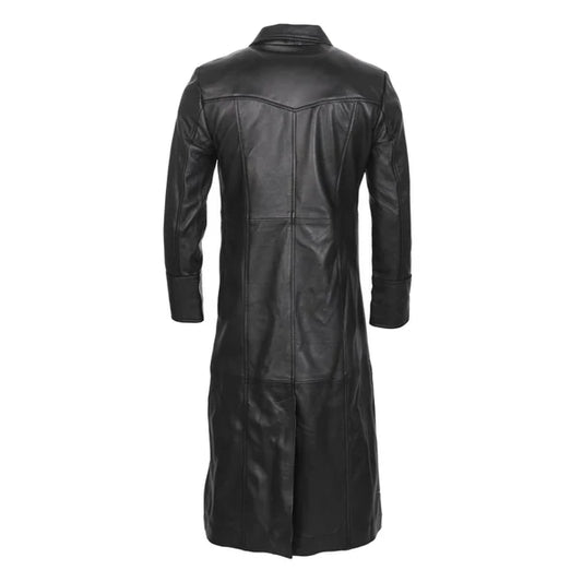 Black Full-Length Classic Leather Trench Coat-Men Leather Coat-Premium Leather Store