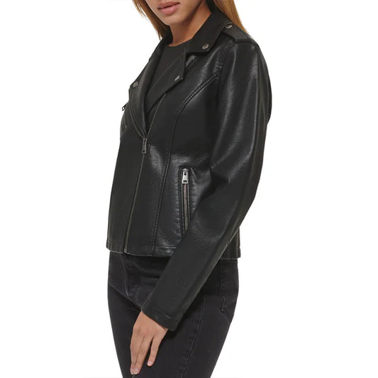 Women's Black Slim Fit Moto Leather Jacket-Women Leather Jacket-Premium Leather Store