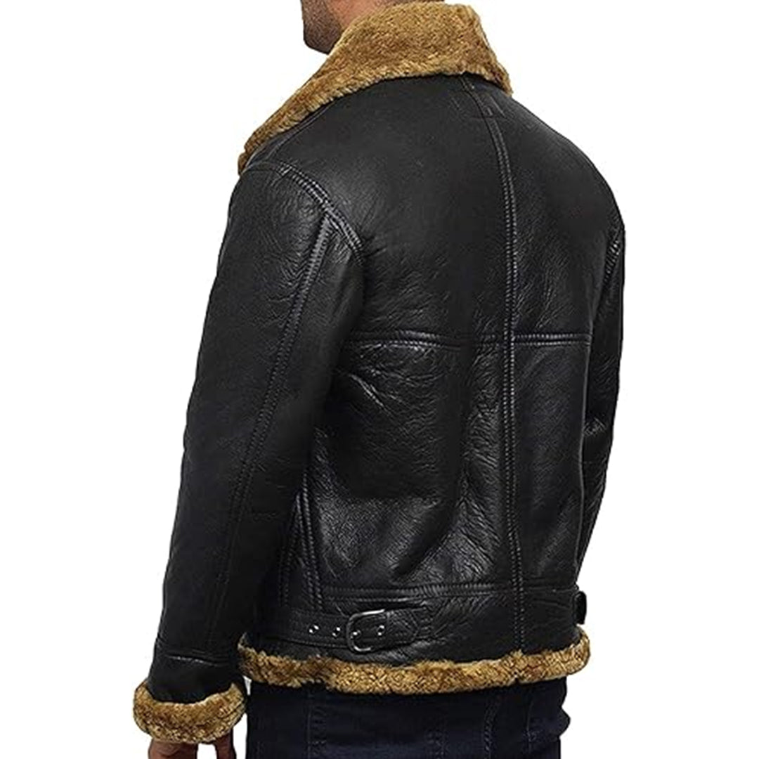 Men's B3 Faux Shearling Flying Genuine Bomber Leather Jacket-Men Shearling Jacket-Premium Leather Store