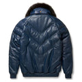 Men's Navy V-Bomber Faux Shearling Leather Jacket-Men Shearling Jacket-Premium Leather Store