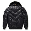 Men's Black V-Bomber Faux Shearling Leather Jacket-Men Shearling Jacket-Premium Leather Store