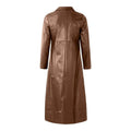 Brown Classic Trench Long Leather Motorcycle Coat-Men Leather Coat-Premium Leather Store