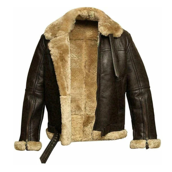 Men's Aviator RAF Flight Faux Shearling Leather Jacket-Men Shearling Jacket-Premium Leather Store