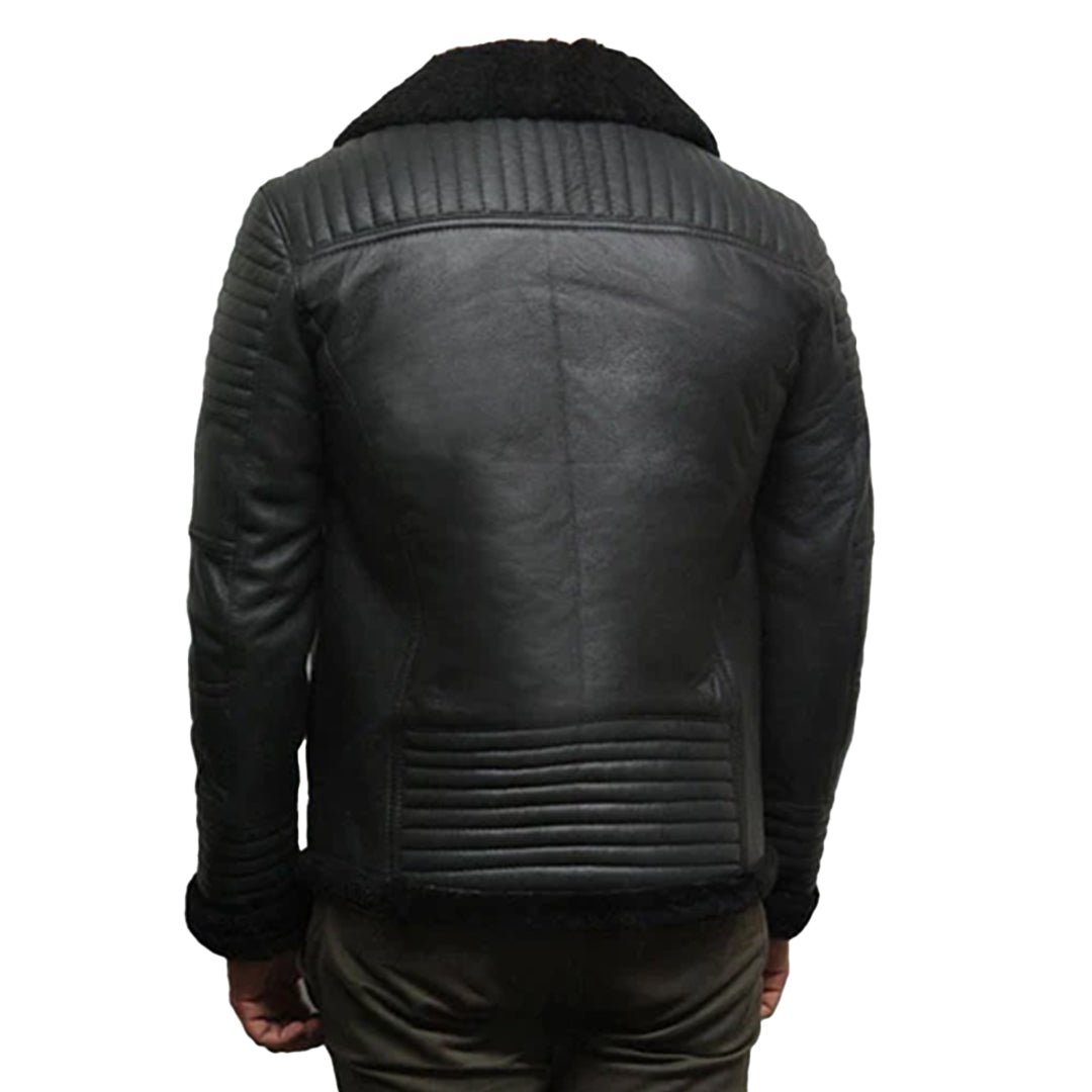 Men's Black Faux Shearling Flying Leather Jacket-Men Shearling Jacket-Premium Leather Store