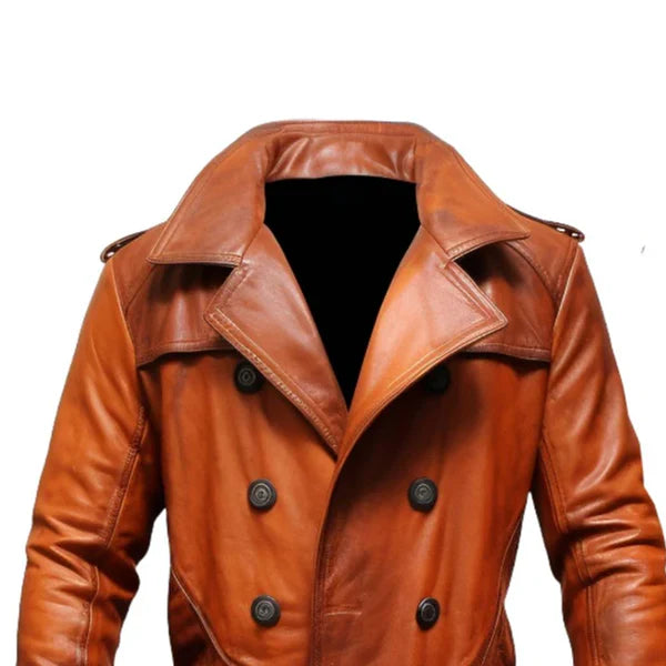 Brown Modern Open Hem Casual Leather Coat-Men Leather Coat-Premium Leather Store