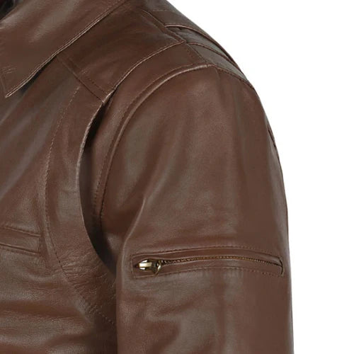 Men's Brown Vortex Bomber Leather Jacket-Men's Bomber Jacket-Premium Leather Store