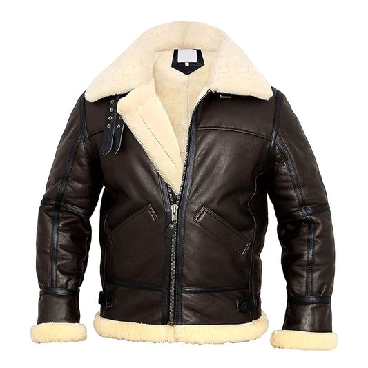 Men's Real Faux Shearling Aviator Leather Jacket-Men Shearling Jacket-Premium Leather Store