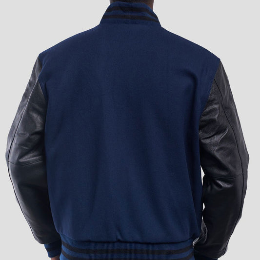 High Royal Wool Body Varsity Jacket with Black Leather Sleeves