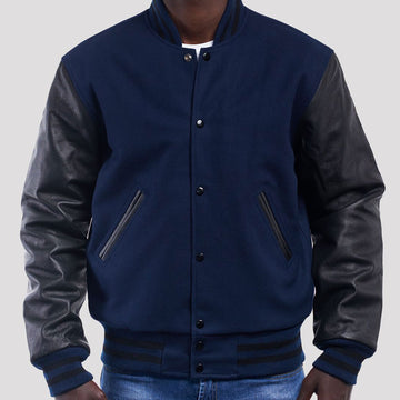 High Royal Wool Body Varsity Jacket with Black Leather Sleeves