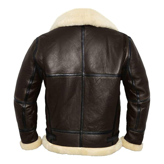 Men's Real Faux Shearling Aviator Leather Jacket-Men Shearling Jacket-Premium Leather Store