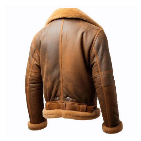 Men's Brown B3 Faux Shearling Zipper Pockets Leather Jacket-Men Shearling Jacket-Premium Leather Store