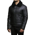 Men's Black Faux Shearling Real Leather Jacket-Men Shearling Jacket-Premium Leather Store