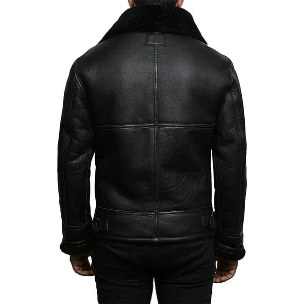 Men's Black Faux Shearling Real Leather Jacket-Men Shearling Jacket-Premium Leather Store