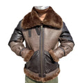 Men's Pilot Short Mixed Colors Faux Shearling Motorcycle Leather Jacket-Men Shearling Jacket-Premium Leather Store