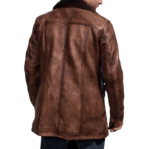 Brown Real Leather Long Trench Coat-Men Leather Coat-Premium Leather Store