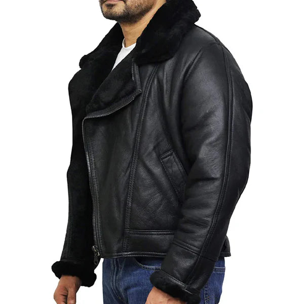 Men's Aviator Pilot B3 Faux Shearling Bomber Leather Jacket-Men Shearling Jacket-Premium Leather Store