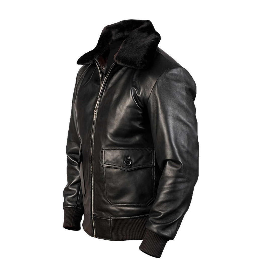 Men's G-1 Faux Shearling Bomber Leather Jacket-Men Shearling Jacket-Premium Leather Store