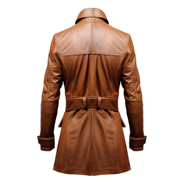 Brown Stylish Erect Collar Genuine Leather Coat-Men Leather Coat-Premium Leather Store