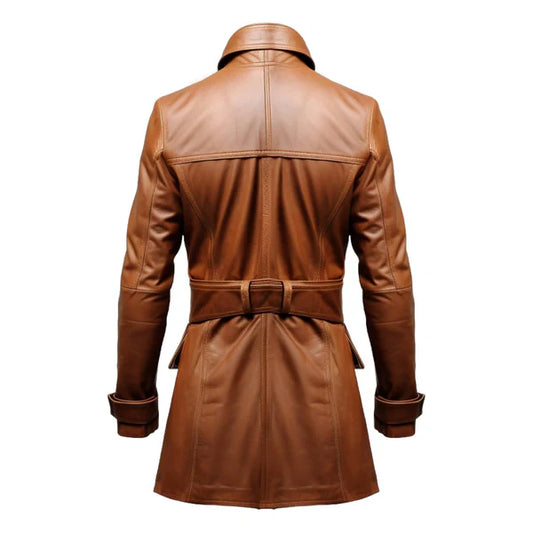 Brown Stylish Erect Collar Genuine Leather Coat-Men Leather Coat-Premium Leather Store