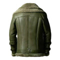 Men's Double Collar Green RAF Faux Shearling Bomber Jacket-Men Shearling Jacket-Premium Leather Store