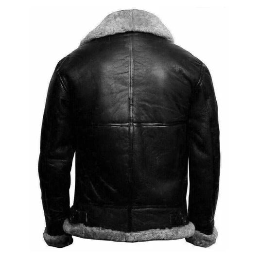 Men's Black Faux Shearling Lining Leather Jacket-Men Shearling Jacket-Premium Leather Store