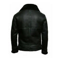 Men's Faux Shearling Adjustable Collar Leather Jacket-Men Shearling Jacket-Premium Leather Store