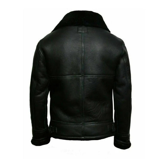 Men's Faux Shearling Adjustable Collar Leather Jacket-Men Shearling Jacket-Premium Leather Store